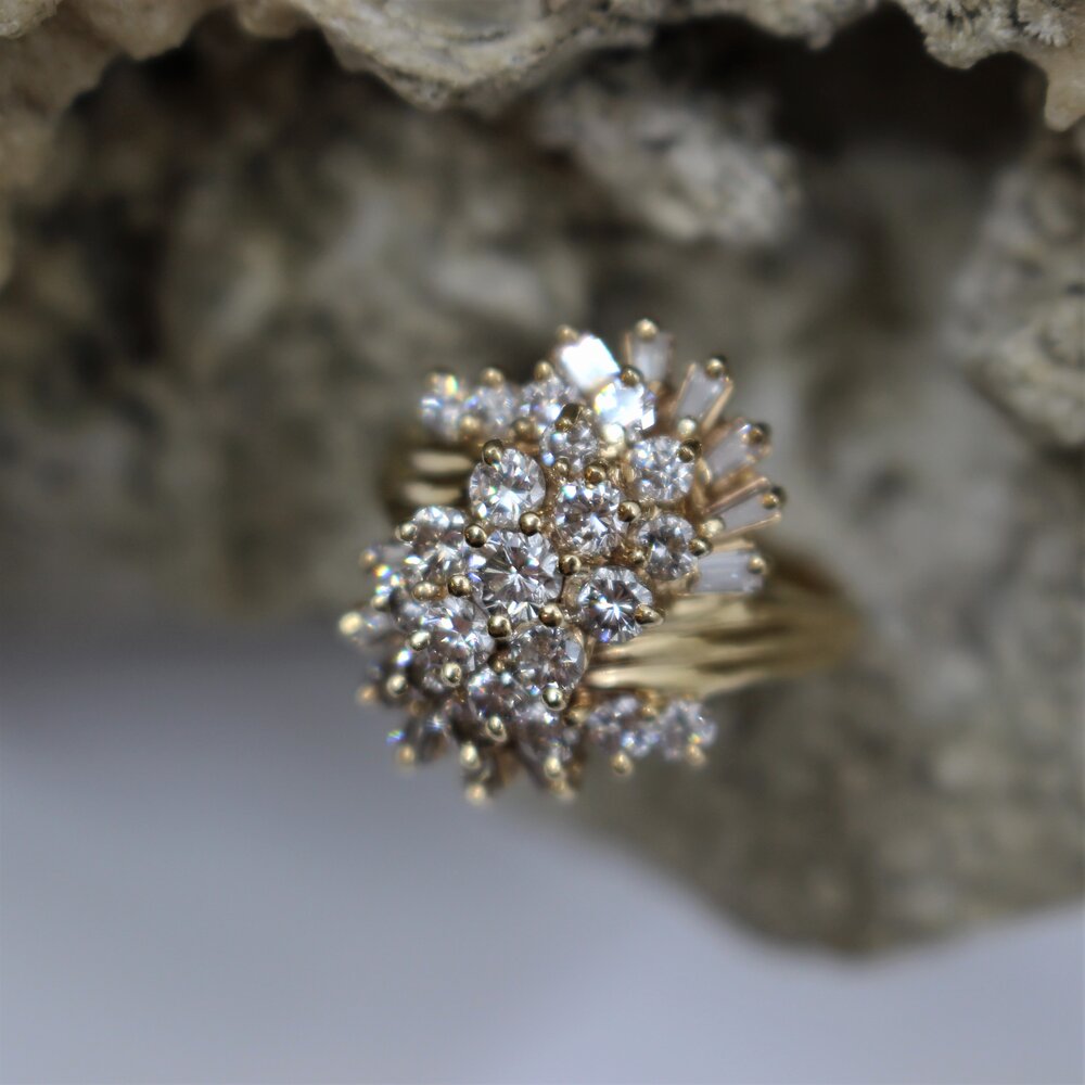 14kt Yellow Gold Diamond Waterfall Cluster Ring Renaissance Jewelers